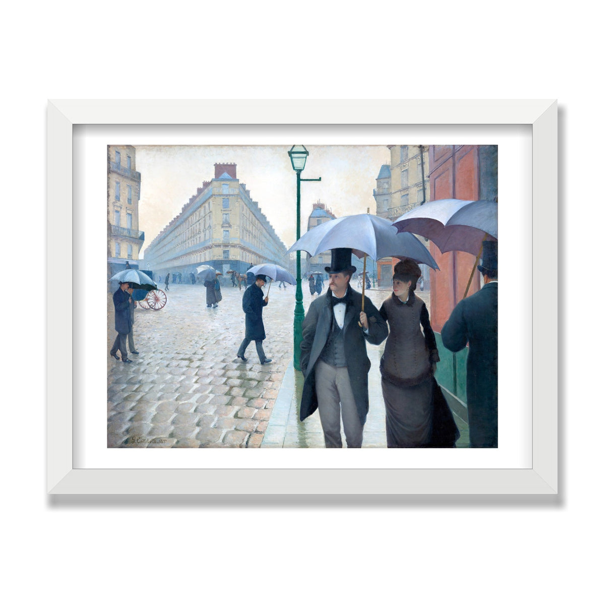 Paris Street; Rainy Day, 12 × 16 in, White Satin frame