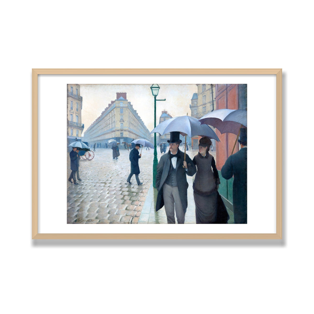 Paris Street; Rainy Day, 24 × 36 in, Natural Oak frame
