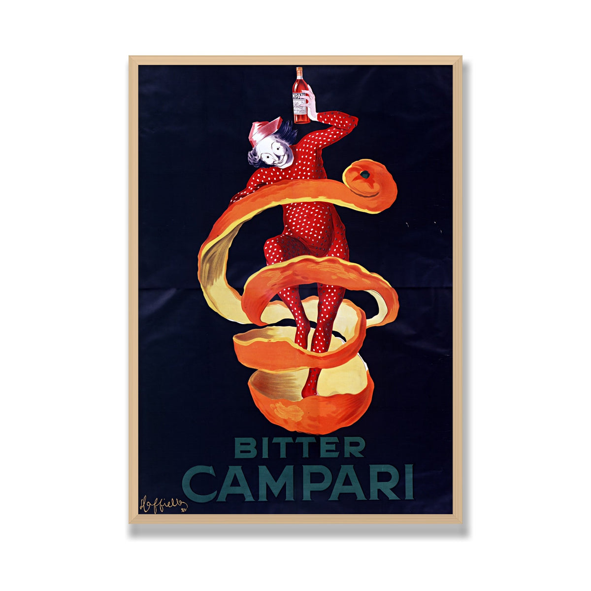 Bitter Campari (Lo Spiritello), 28 × 40 in, Natural Oak frame