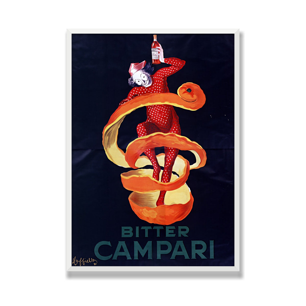 Bitter Campari (Lo Spiritello), 28 × 40 in, White Satin frame