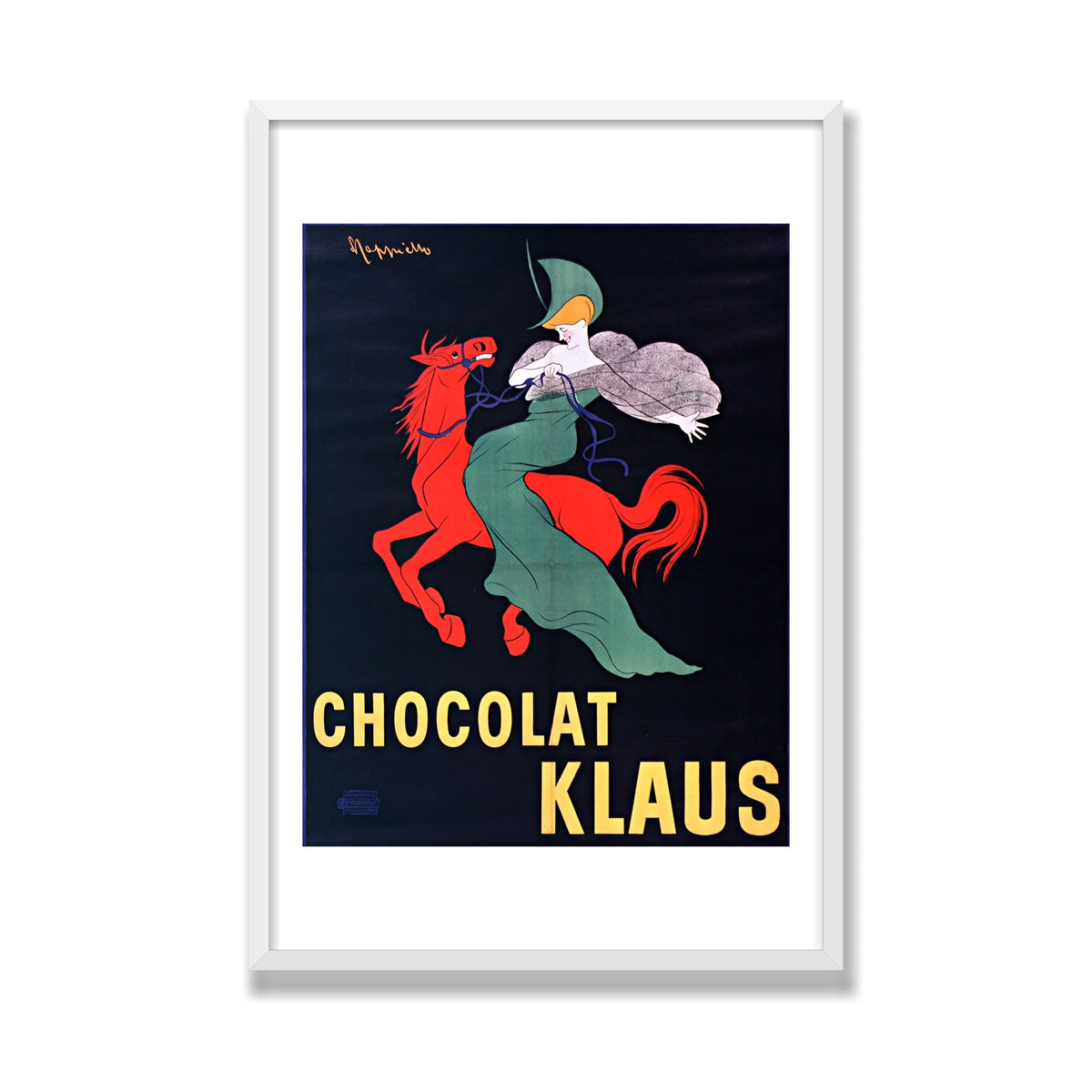 Chocolat Klaus, 24 × 36 in, White Satin frame
