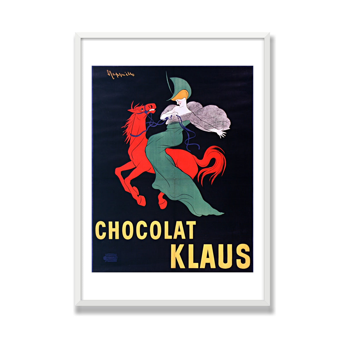 Chocolat Klaus, 28 × 40 in, White Satin frame