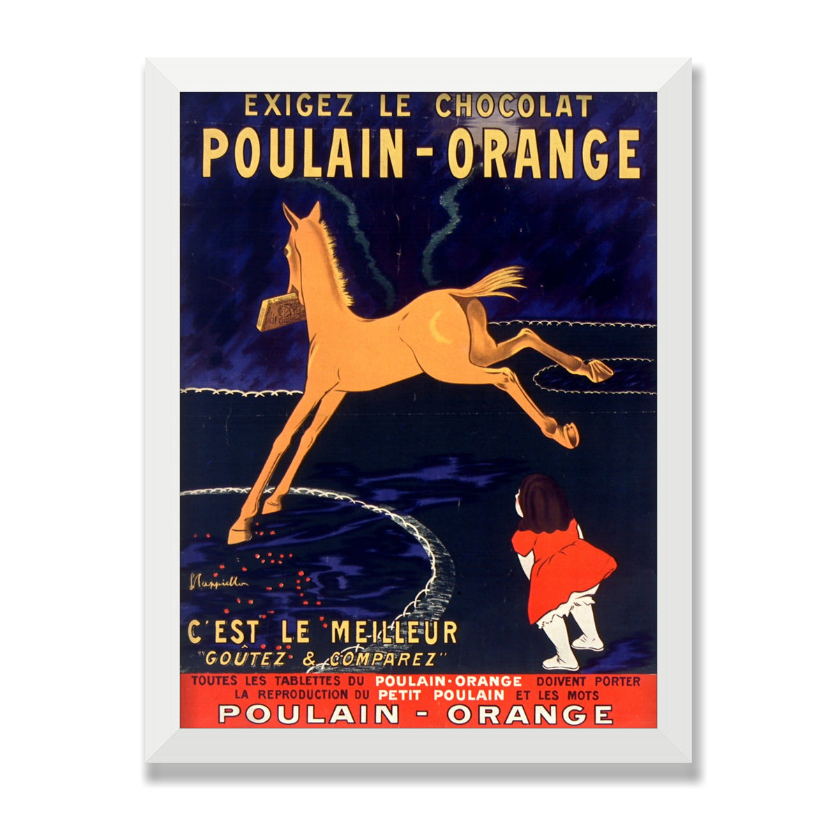 Chocolat Poulain, 12 × 16 in, White Satin frame
