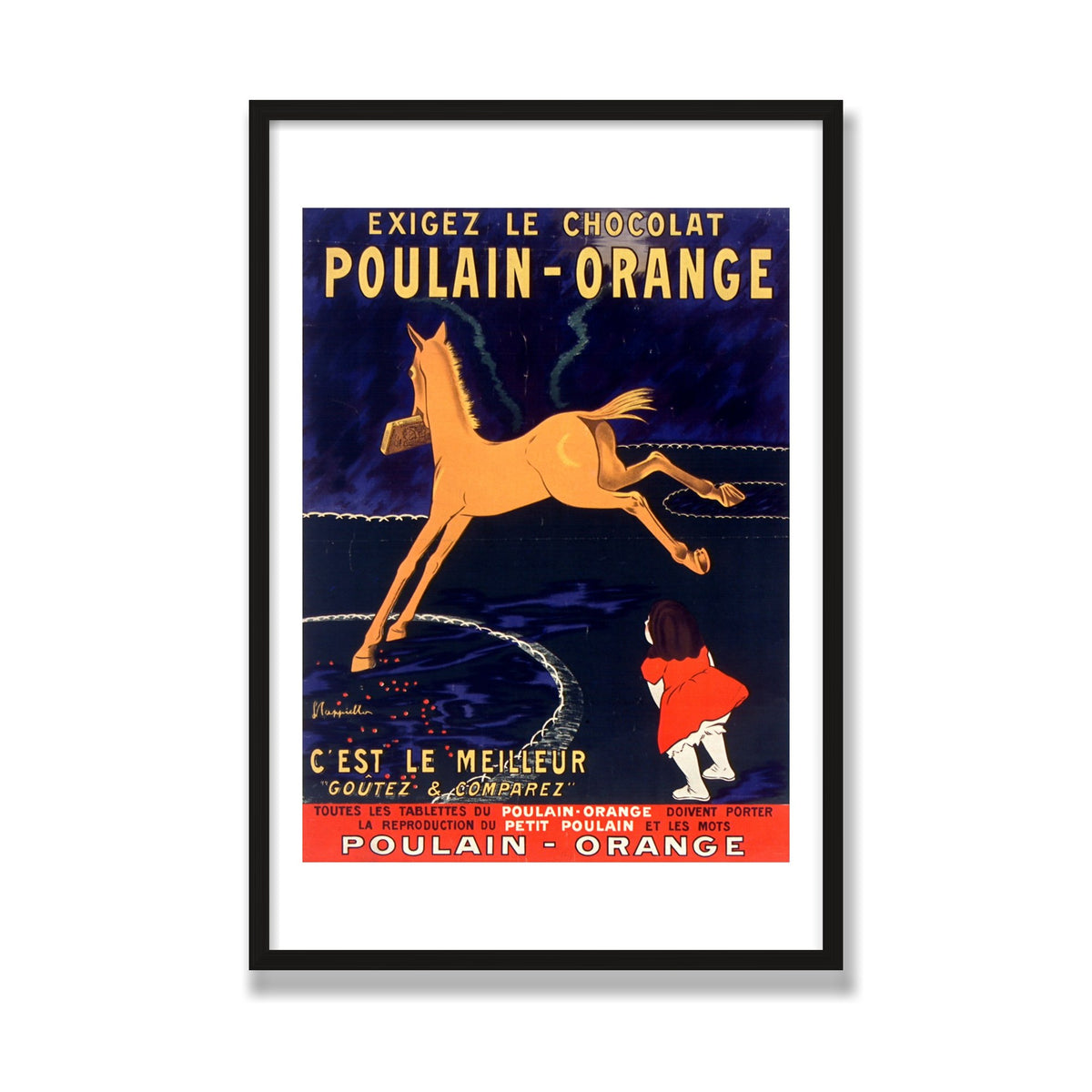 Chocolat Poulain, 24 × 36 in, Black Oak frame