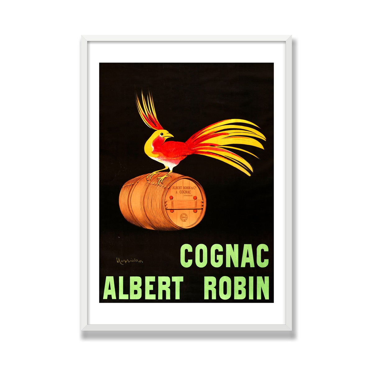 Cognac Albert Robin, 28 × 40 in, White Satin frame