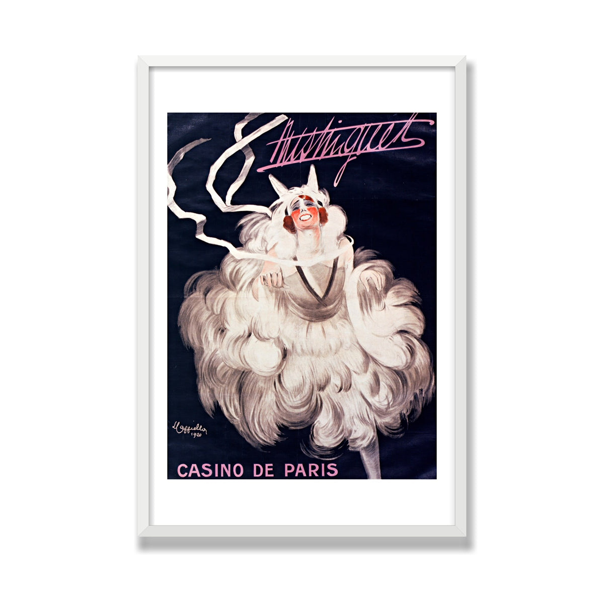 Mistinguett, 24 × 36 in, White Satin frame