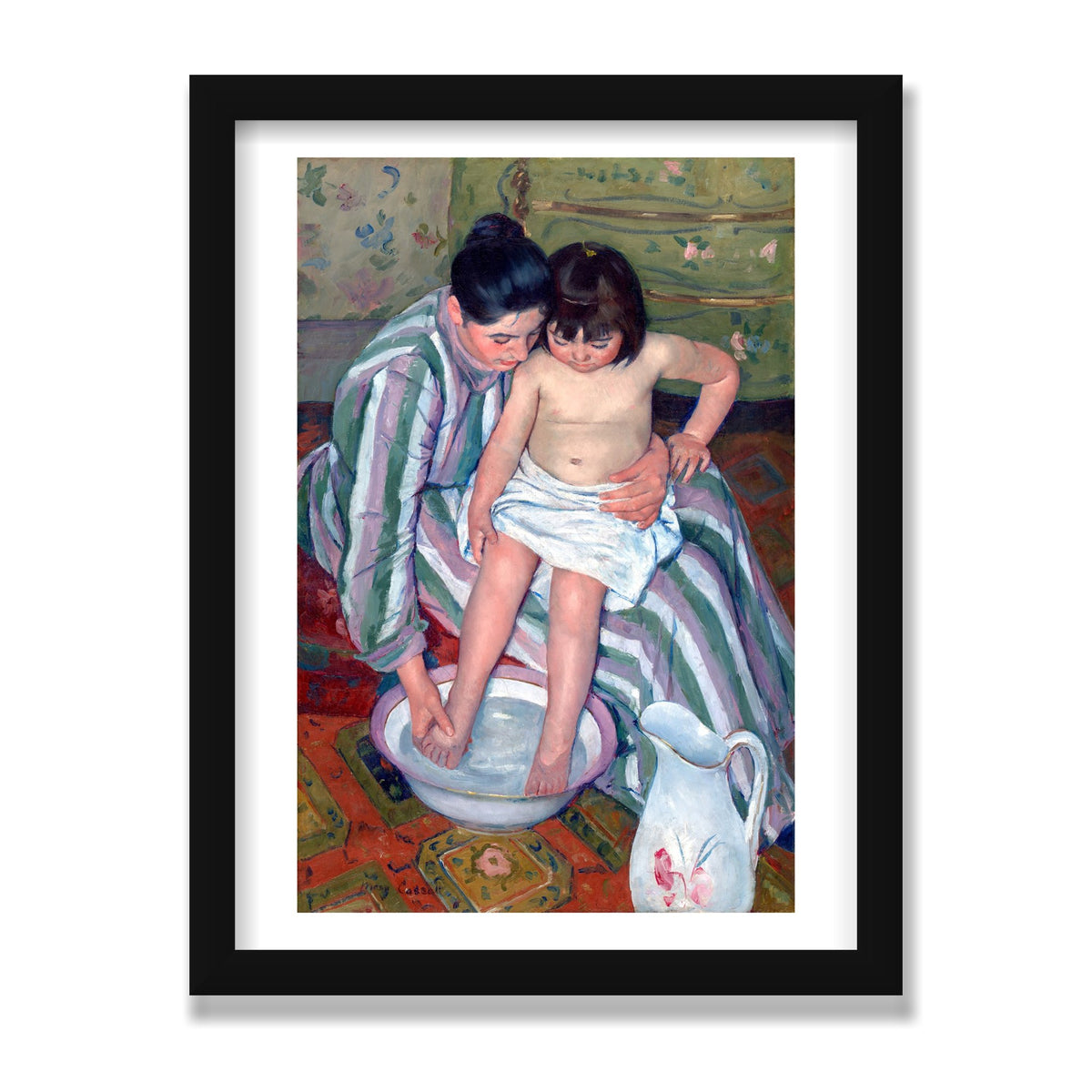 The Child's Bath, 12 × 16 in, Black Satin frame