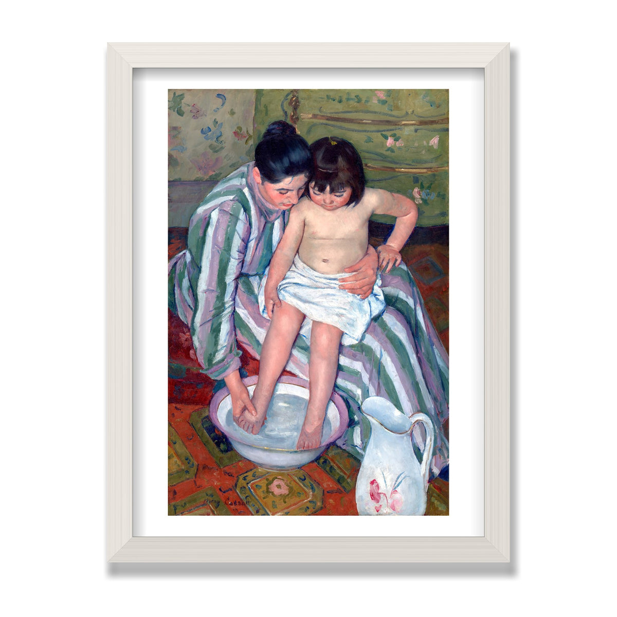 The Child's Bath, 12 × 16 in, White Oak frame