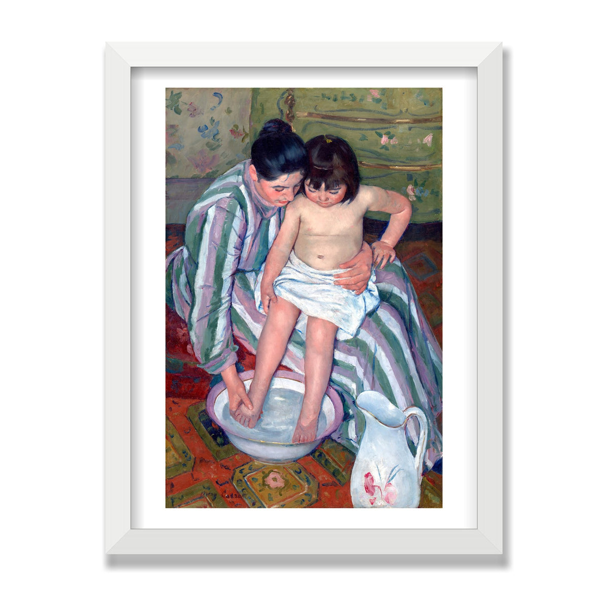 The Child's Bath, 12 × 16 in, White Satin frame