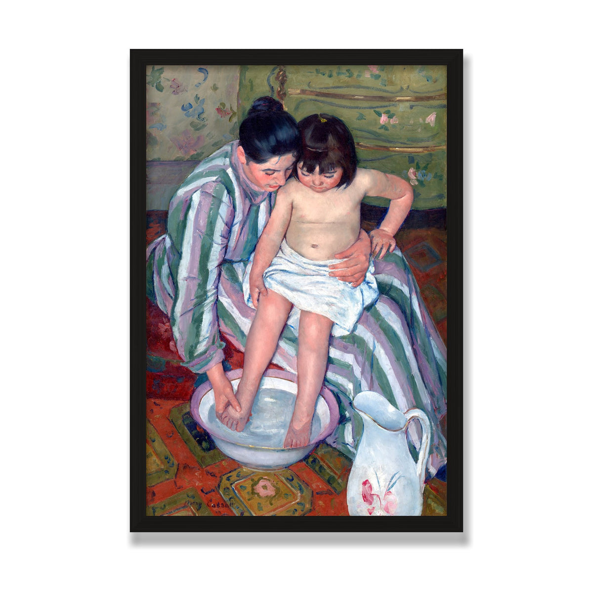 The Child's Bath, 16 × 24 in, Black Oak frame