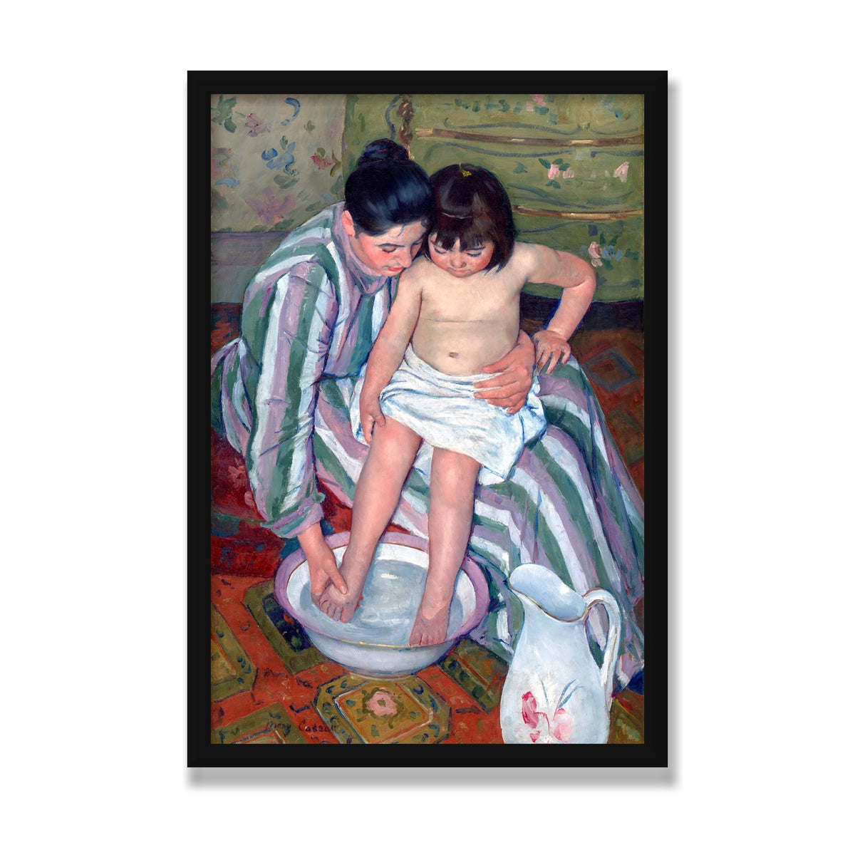 The Child's Bath, 16 × 24 in, Black Satin frame