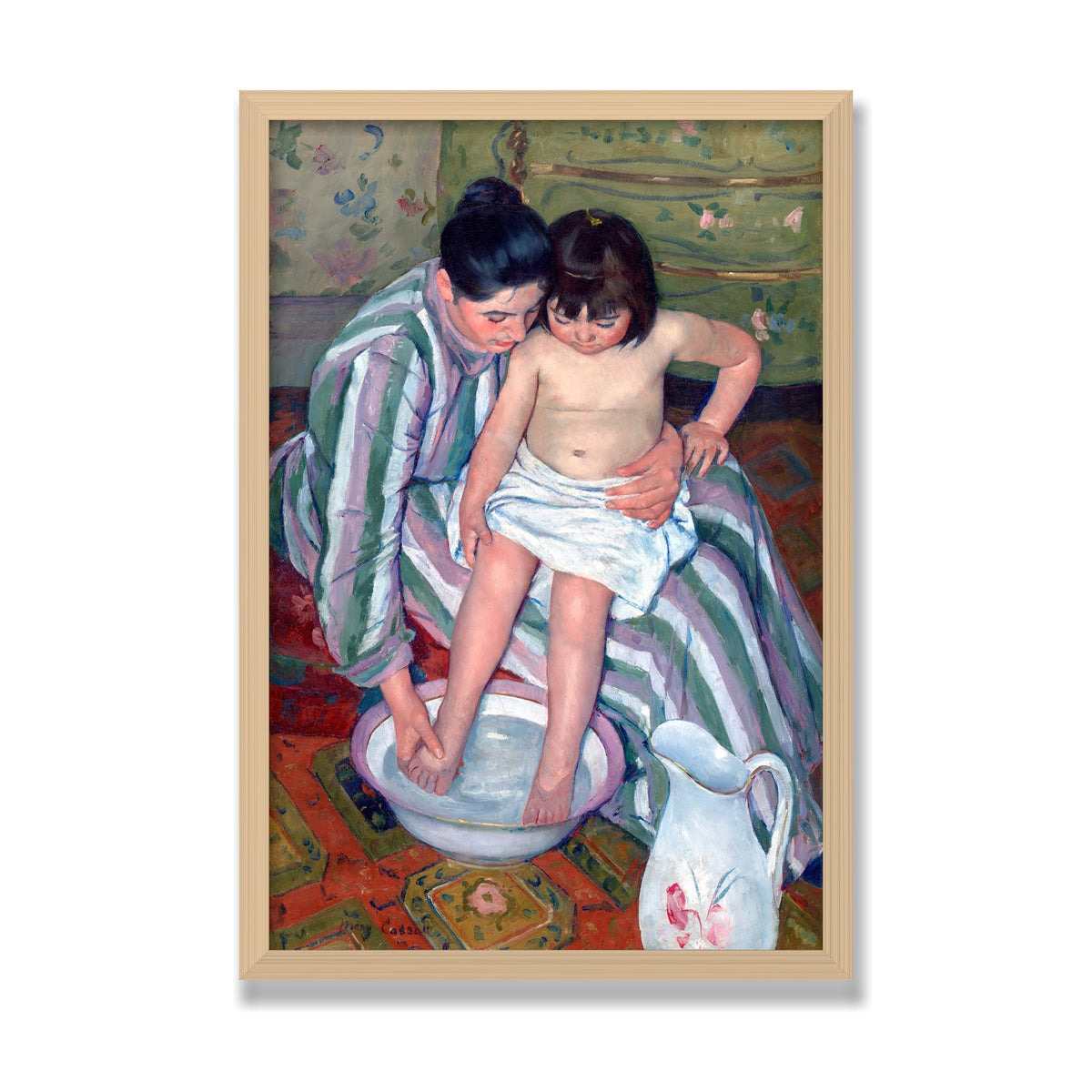 The Child's Bath, 16 × 24 in, Natural Oak frame