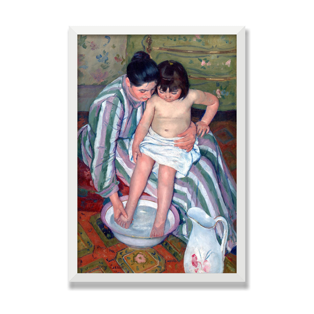 The Child's Bath, 16 × 24 in, White Satin frame