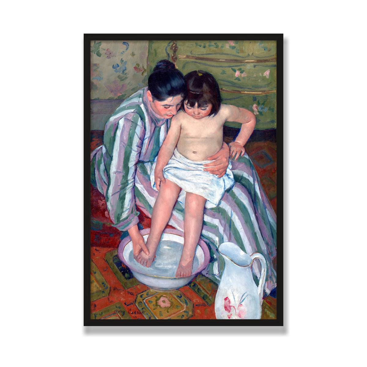 The Child's Bath, 24 × 36 in, Black Oak frame