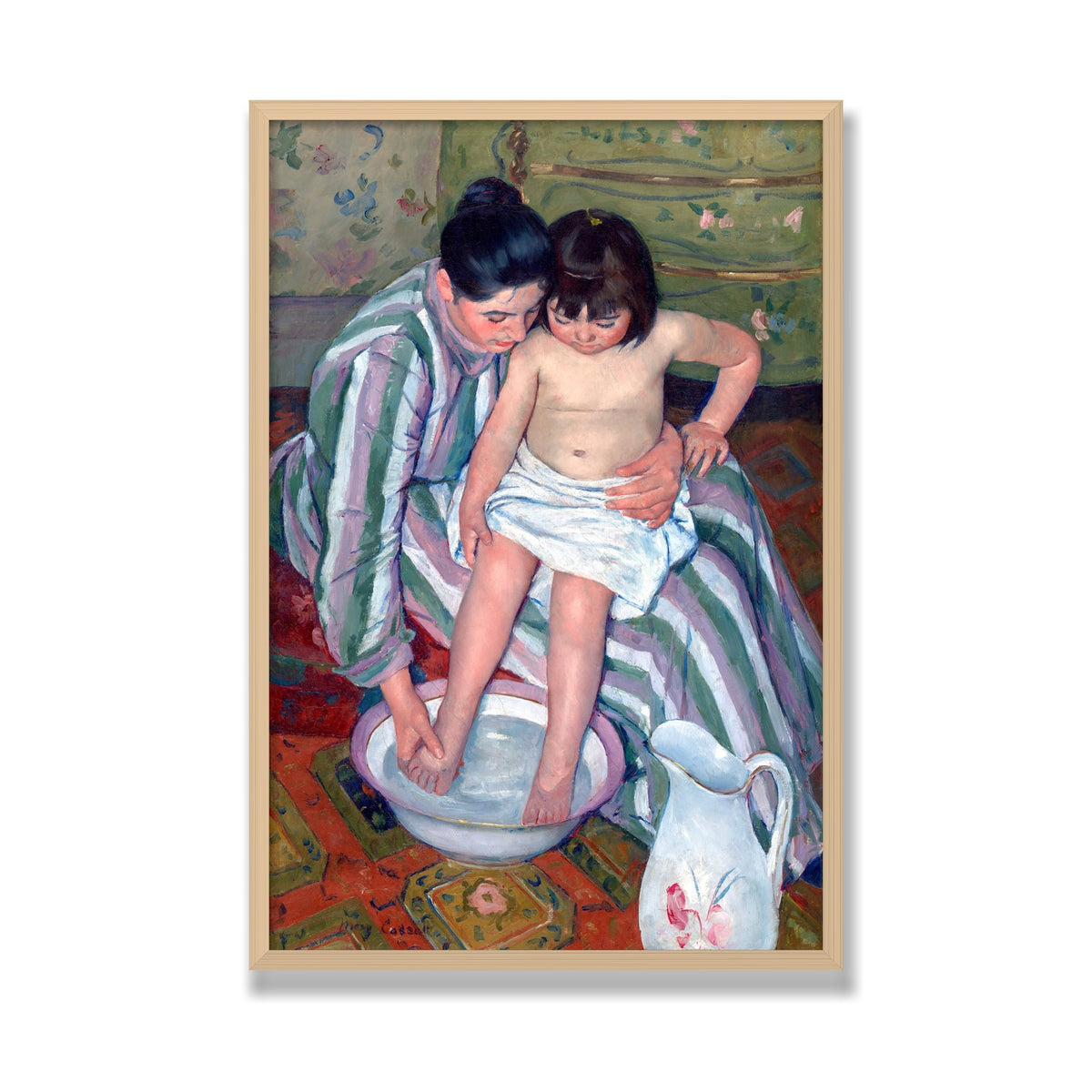 The Child's Bath, 24 × 36 in, Natural Oak frame
