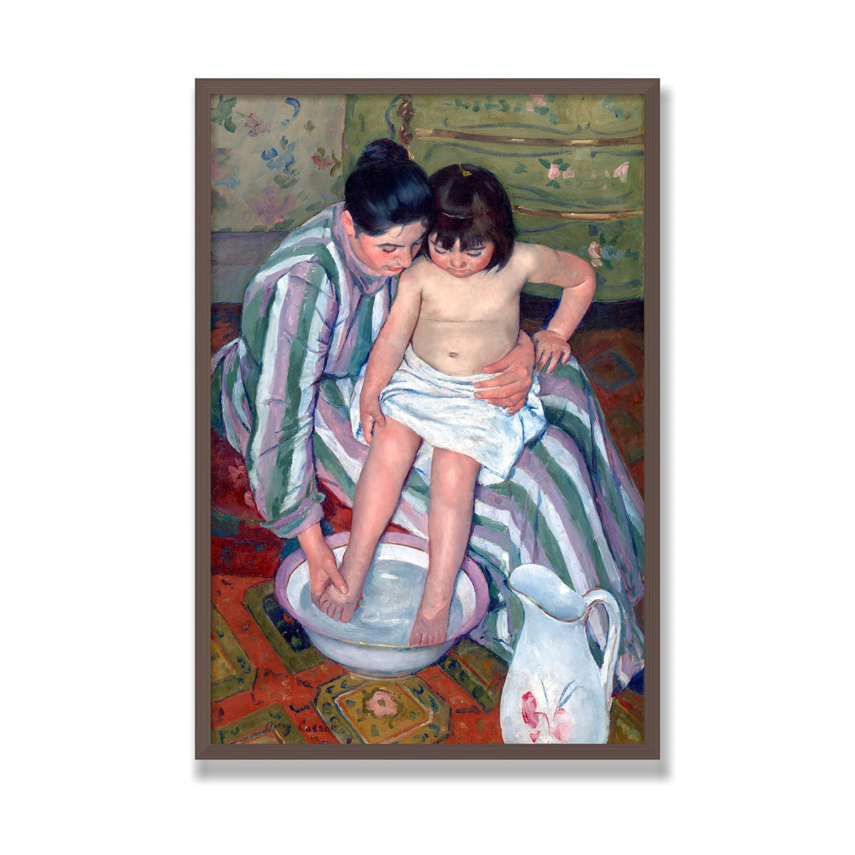The Child's Bath, 24 × 36 in, Walnut frame