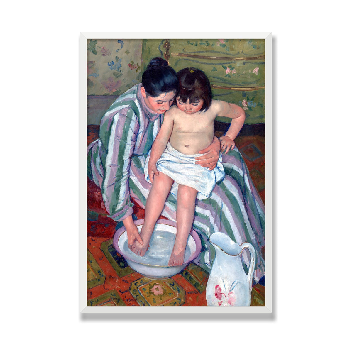 The Child's Bath, 24 × 36 in, White Satin frame