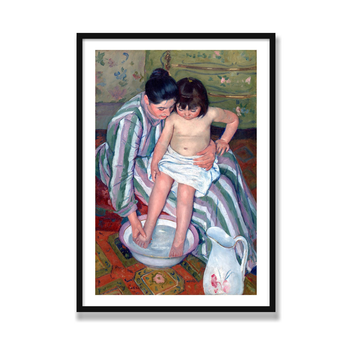 The Child's Bath, 28 × 40 in, Black Satin frame