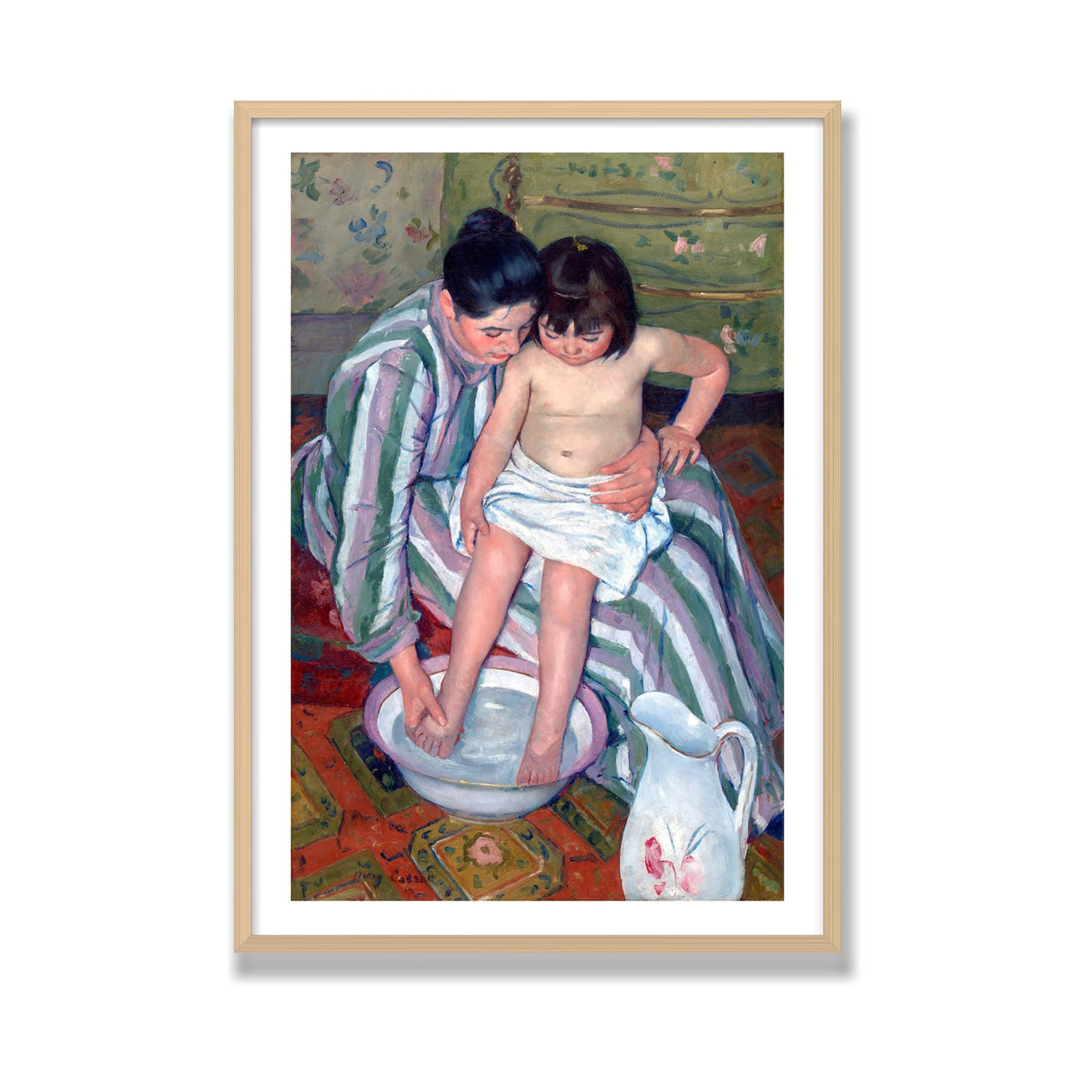 The Child's Bath, 28 × 40 in, Natural Oak frame