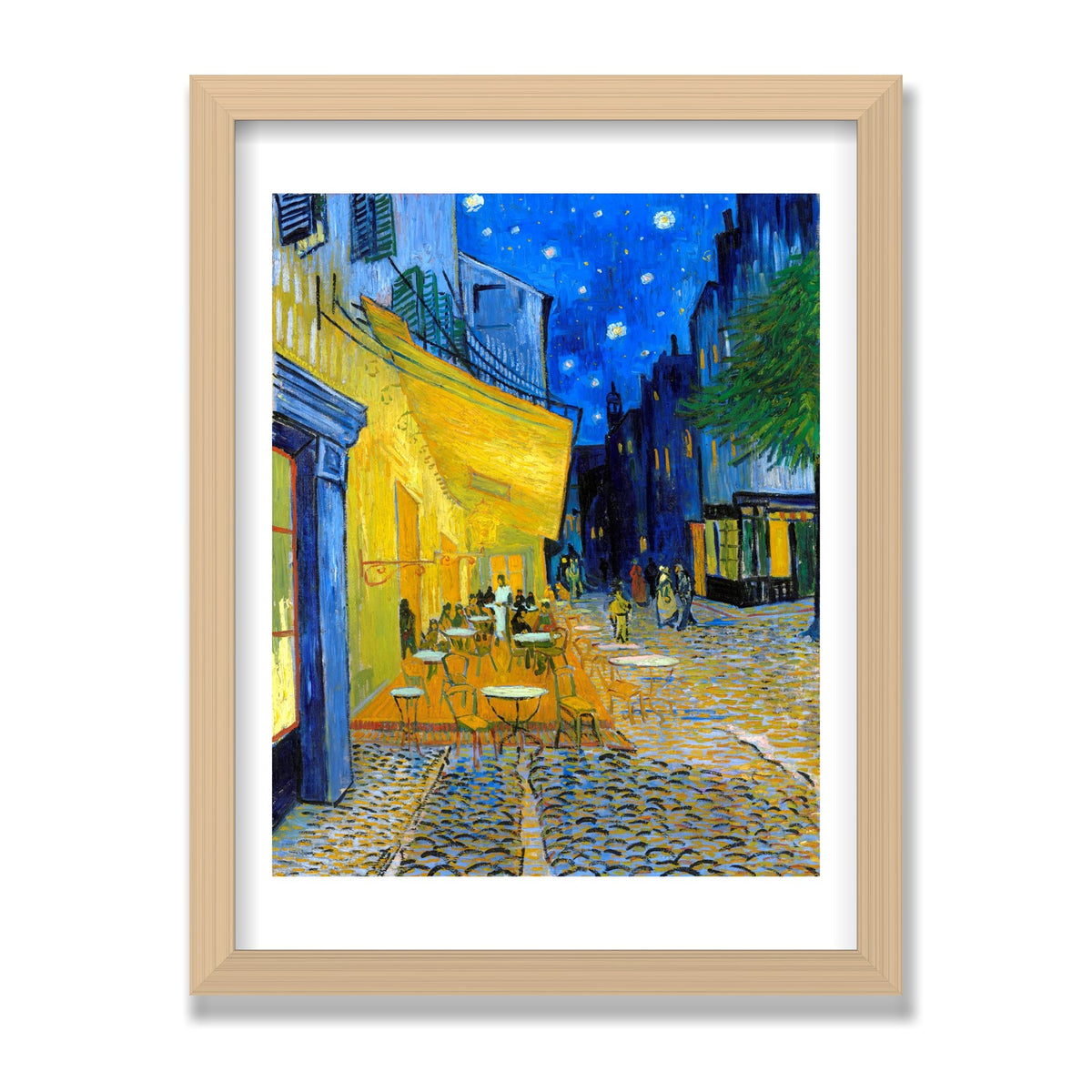 Café Terrace at Night, 12 × 16 in, Natural Oak frame