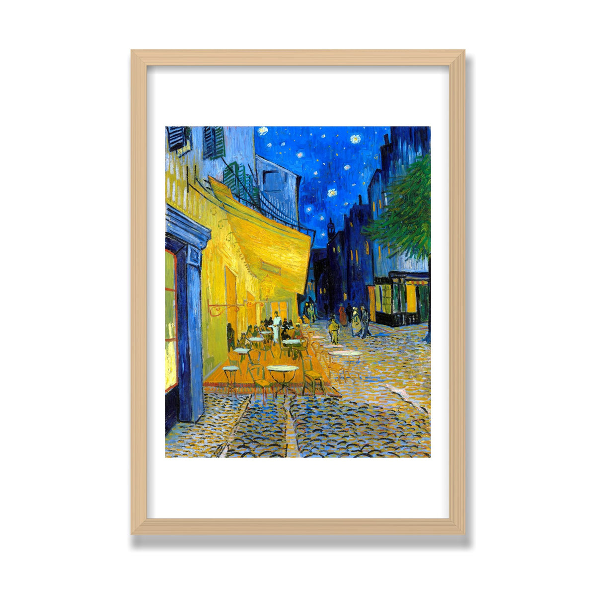 Café Terrace at Night, 16 × 24 in, Natural Oak frame