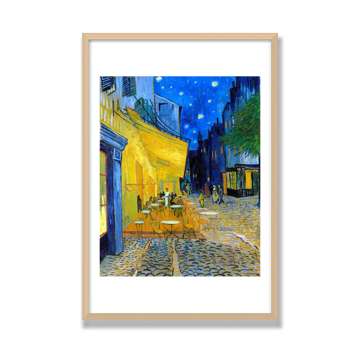 Café Terrace at Night, 24 × 36 in, Natural Oak frame