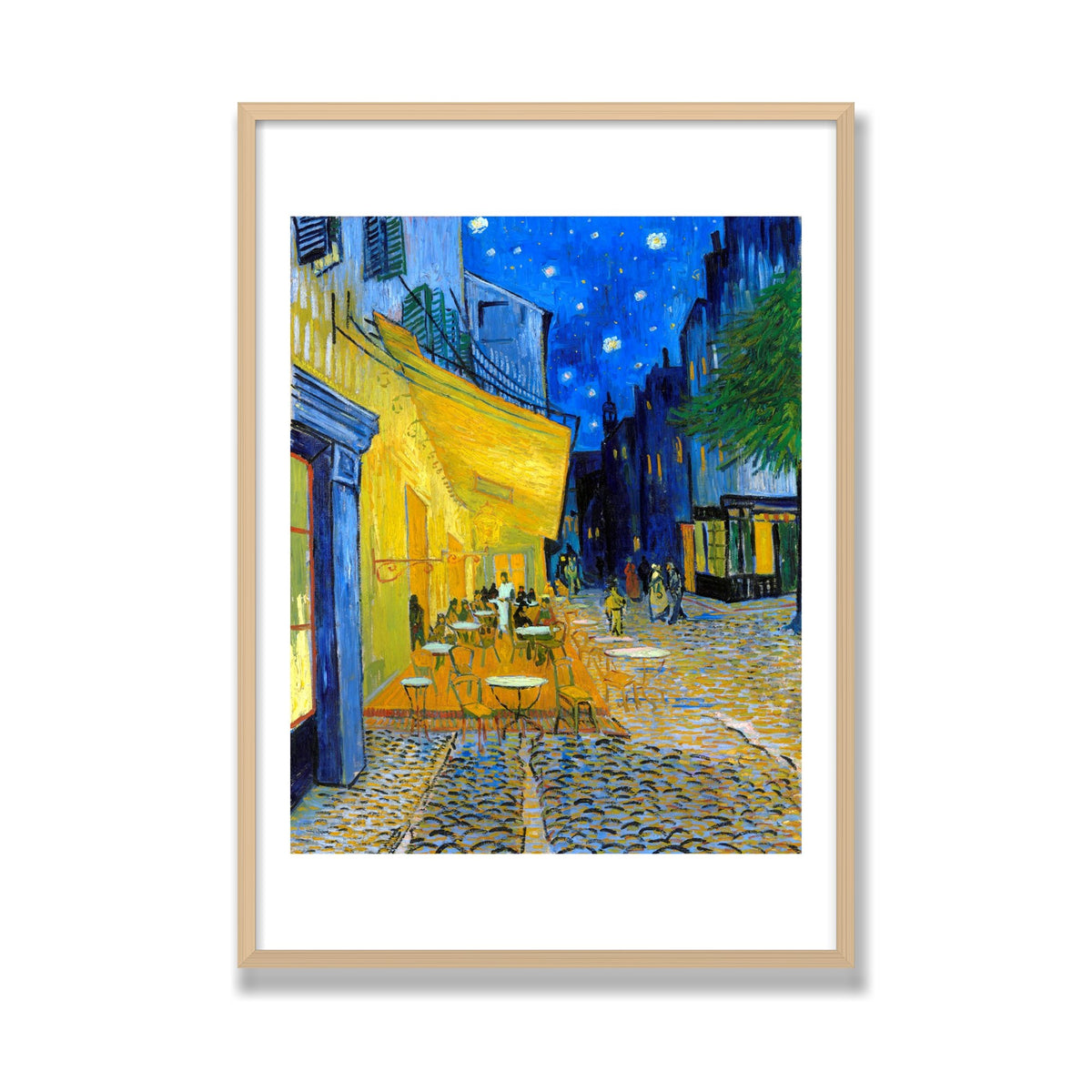 Café Terrace at Night, 28 × 40 in, Natural Oak frame