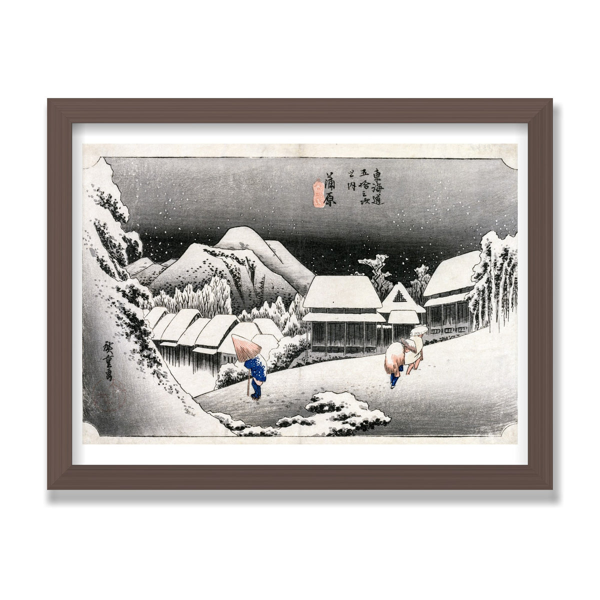 Evening Snow at Kambara, 12 × 16 in, Walnut frame