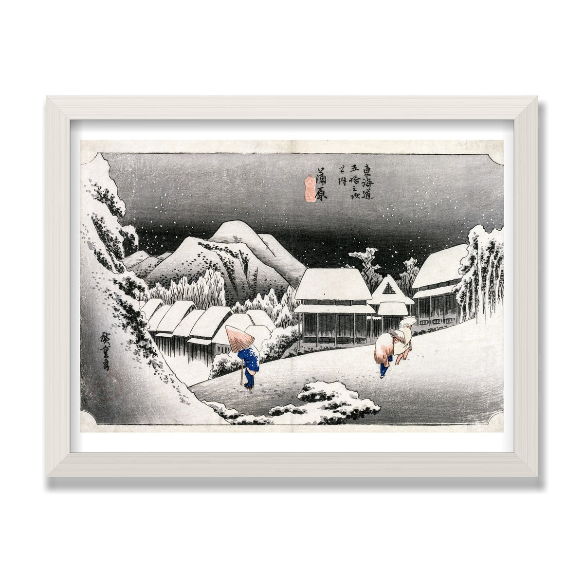 Evening Snow at Kambara, 12 × 16 in, White Oak frame