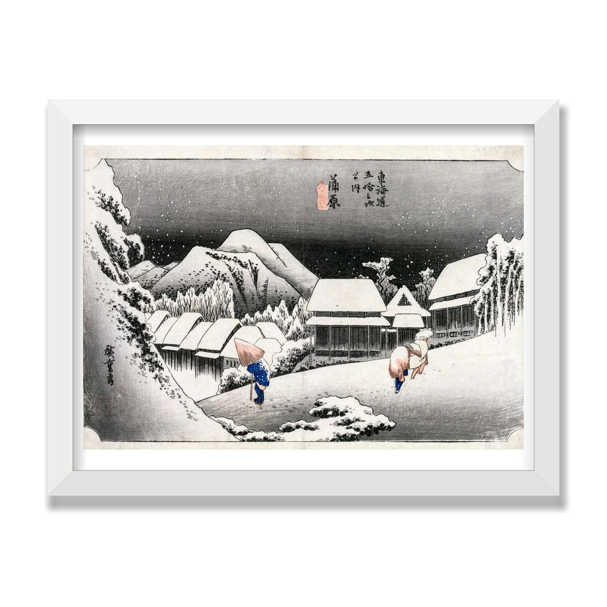 Evening Snow at Kambara, 12 × 16 in, White Satin frame