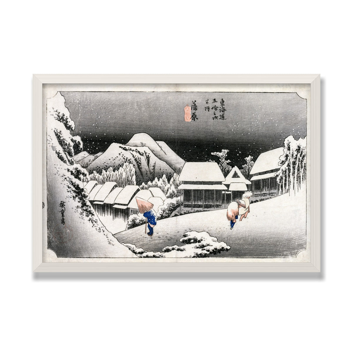 Evening Snow at Kambara, 16 × 24 in, White Oak frame
