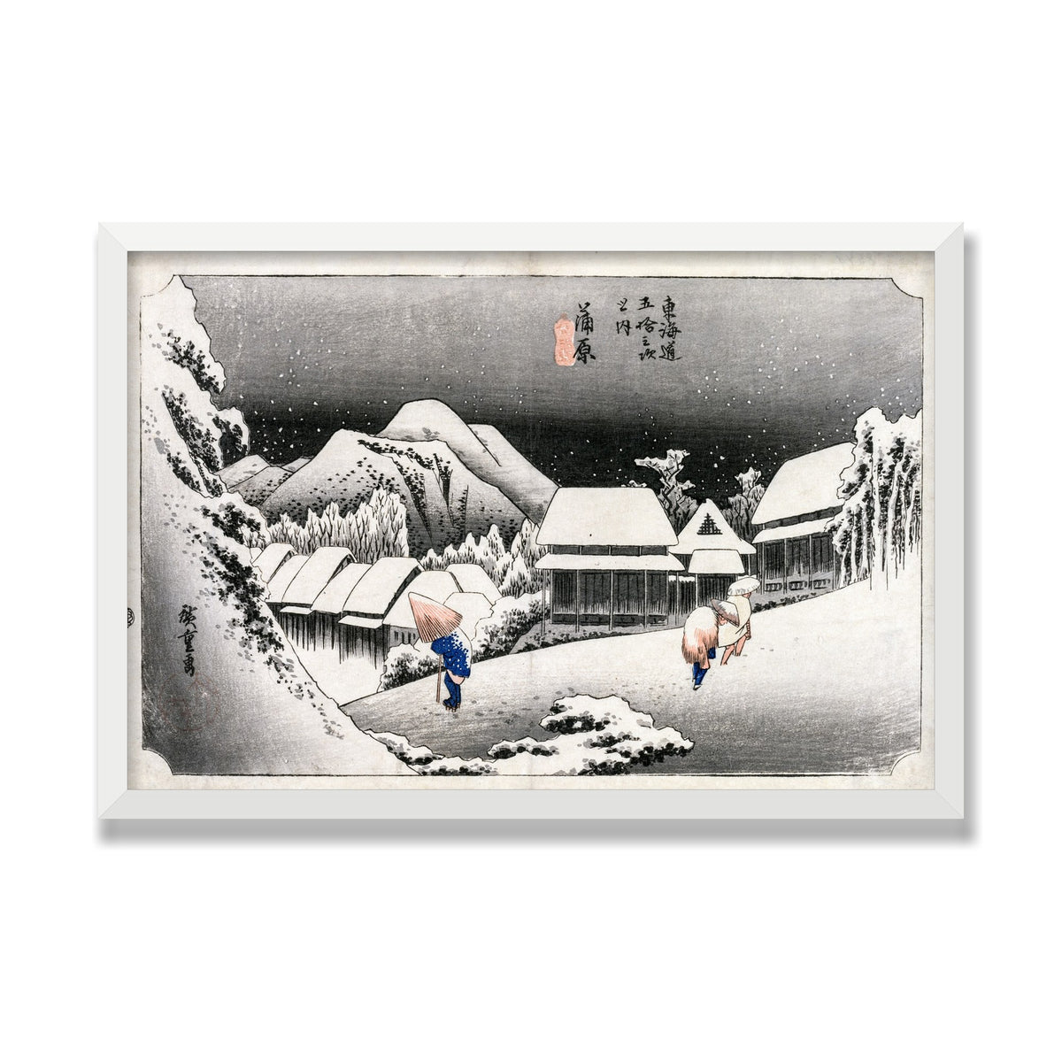 Evening Snow at Kambara, 16 × 24 in, White Satin frame