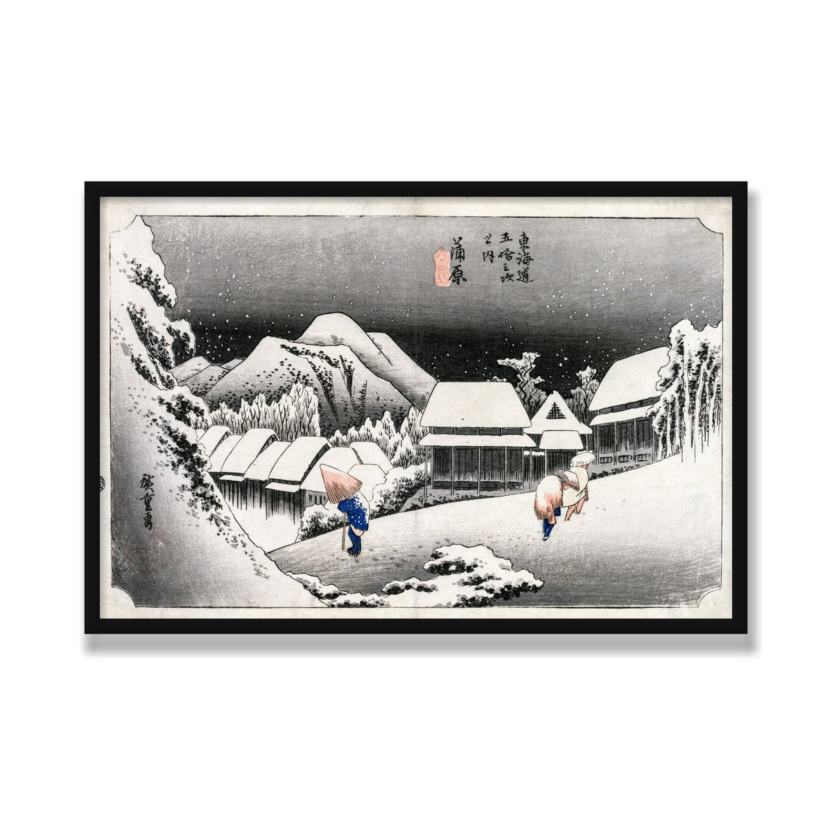 Evening Snow at Kambara, 24 × 36 in, Black Satin frame