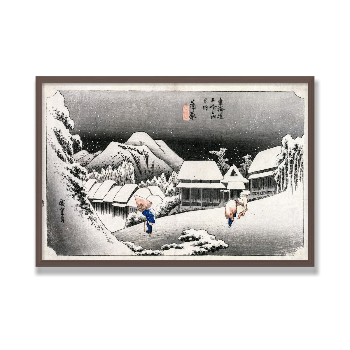 Evening Snow at Kambara, 24 × 36 in, Walnut frame