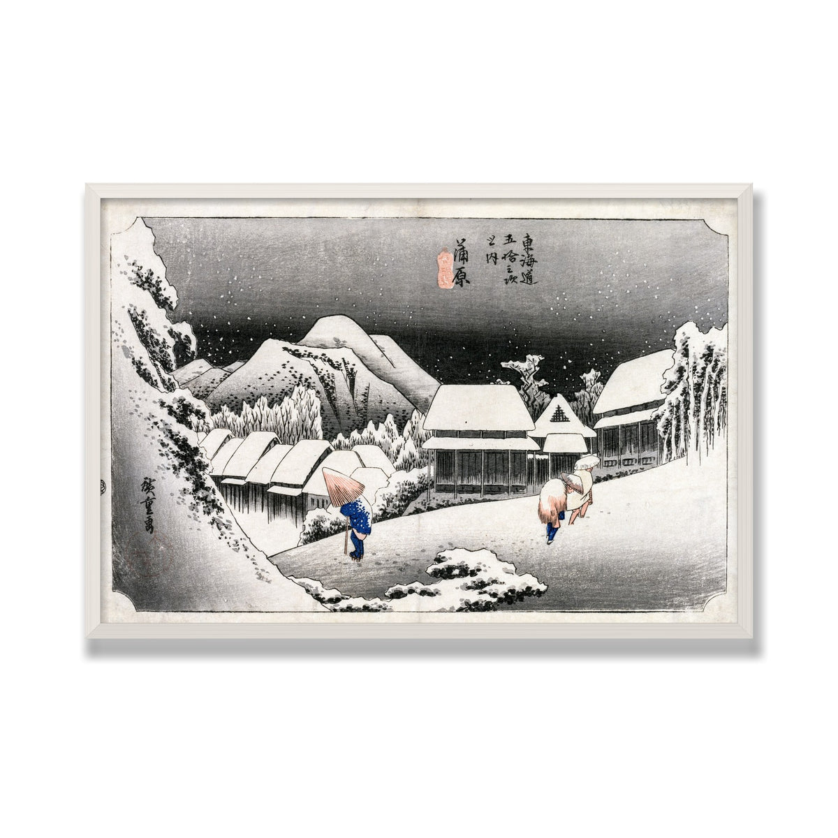 Evening Snow at Kambara, 24 × 36 in, White Oak frame