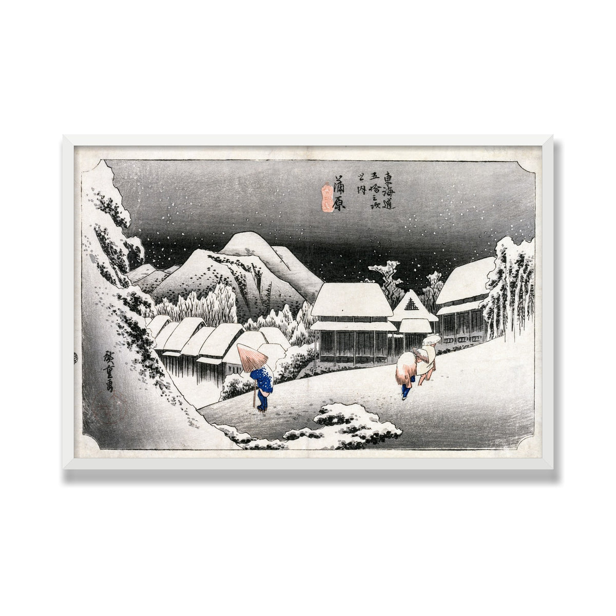 Evening Snow at Kambara, 24 × 36 in, White Satin frame