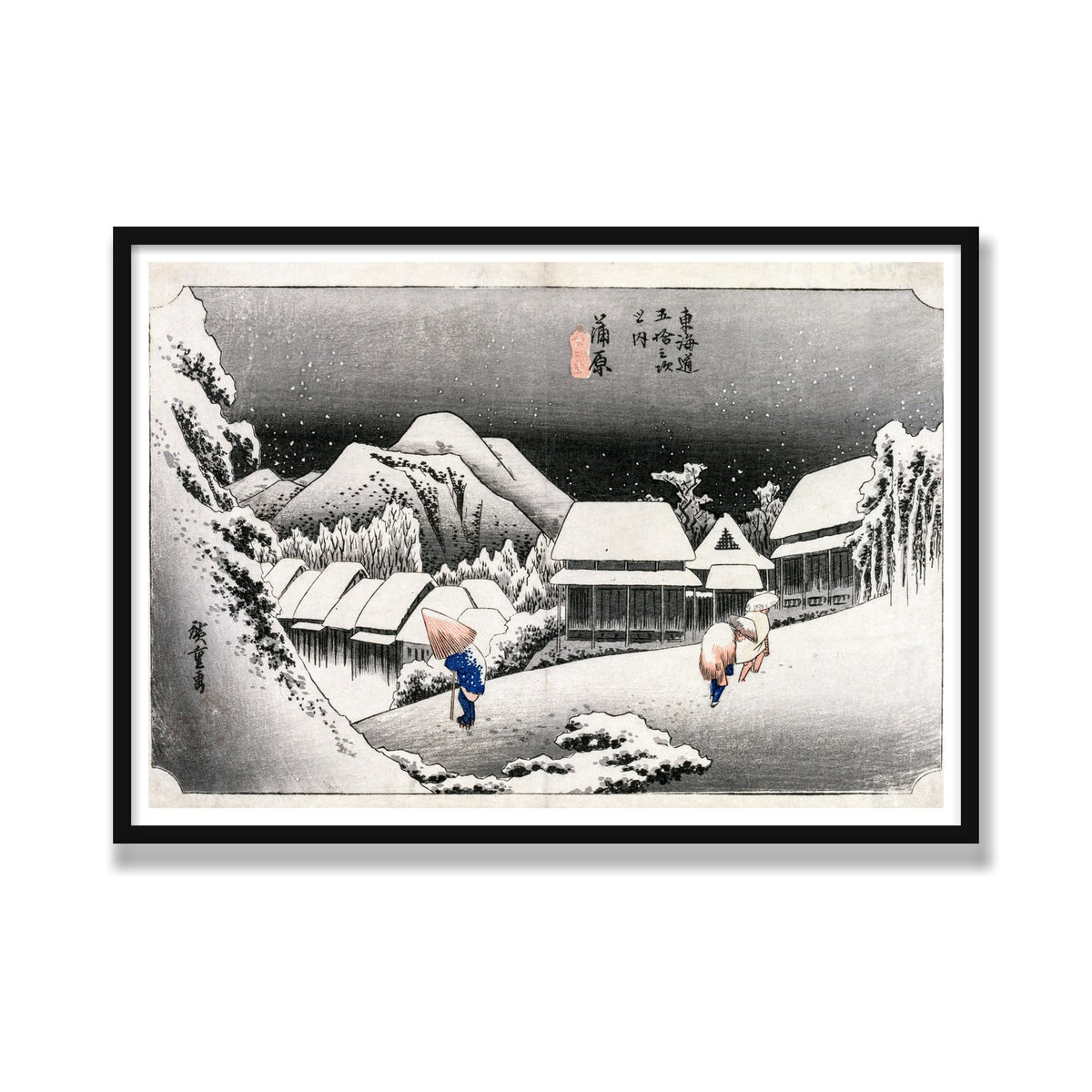Evening Snow at Kambara, 28 × 40 in, Black Satin frame