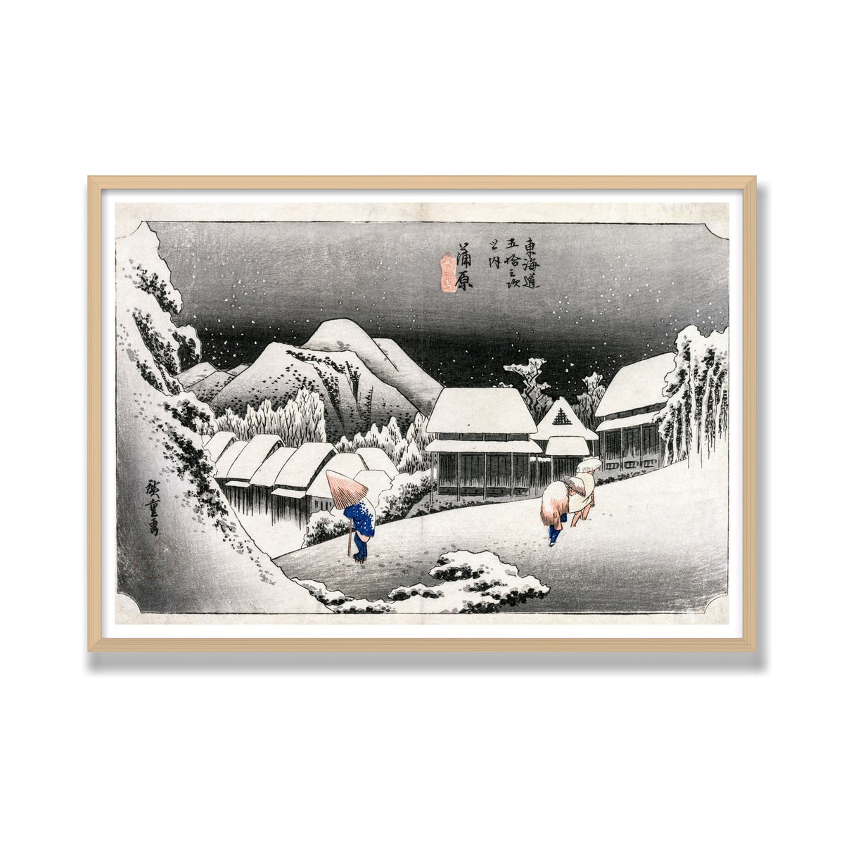 Evening Snow at Kambara, 28 × 40 in, Natural Oak frame