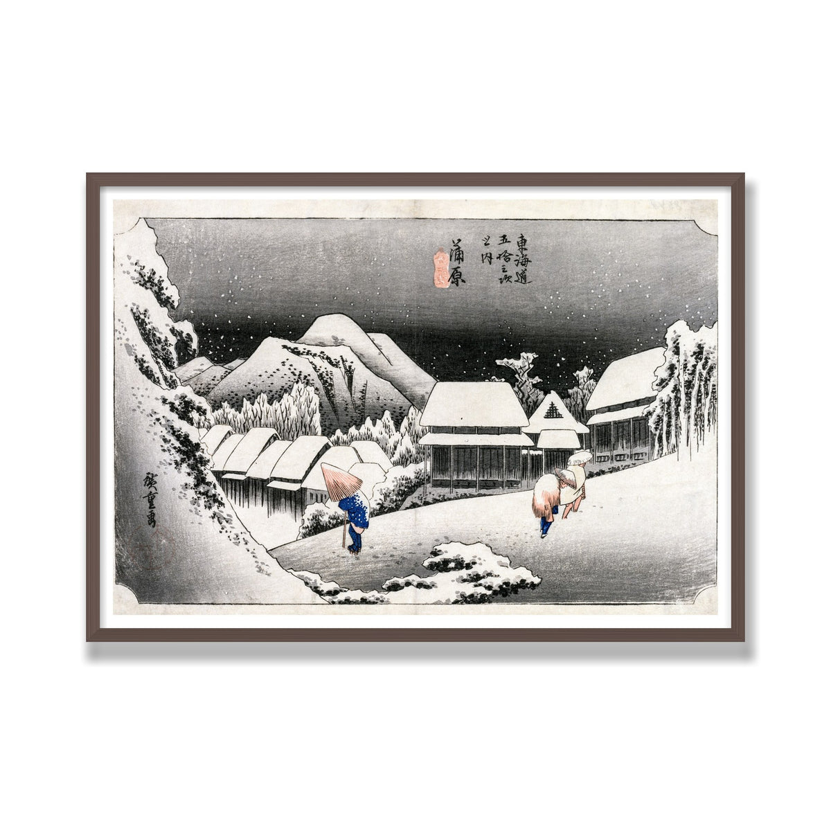 Evening Snow at Kambara, 28 × 40 in, Walnut frame