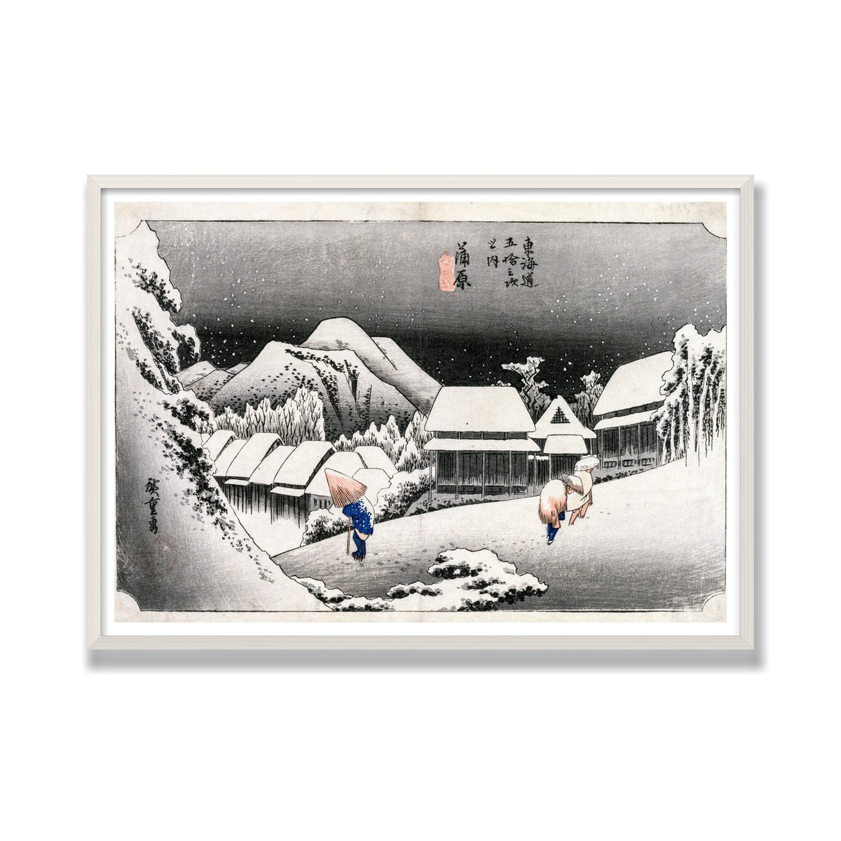Evening Snow at Kambara, 28 × 40 in, White Oak frame