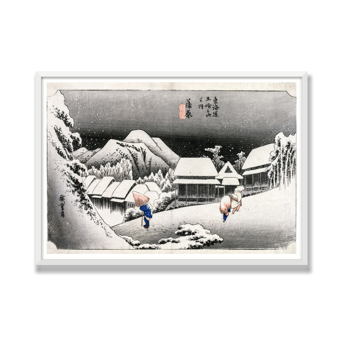 Evening Snow at Kambara, 28 × 40 in, White Satin frame