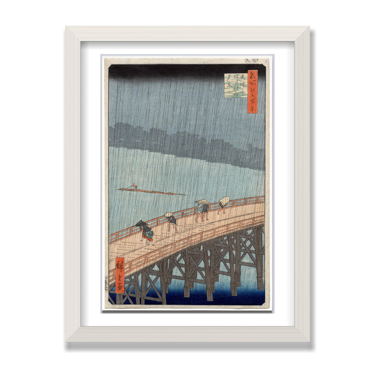 Sudden Shower over Shin-Ōhashi Bridge, 12 × 16 in, White Oak frame