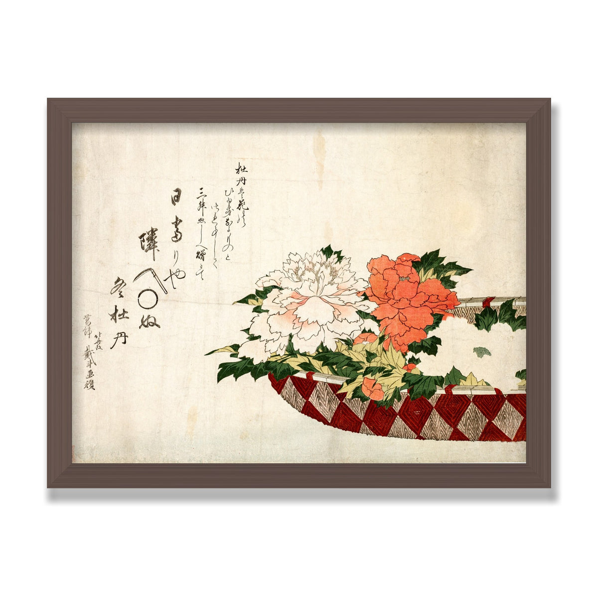 Basket of Peonies, 12 × 16 in, Walnut frame