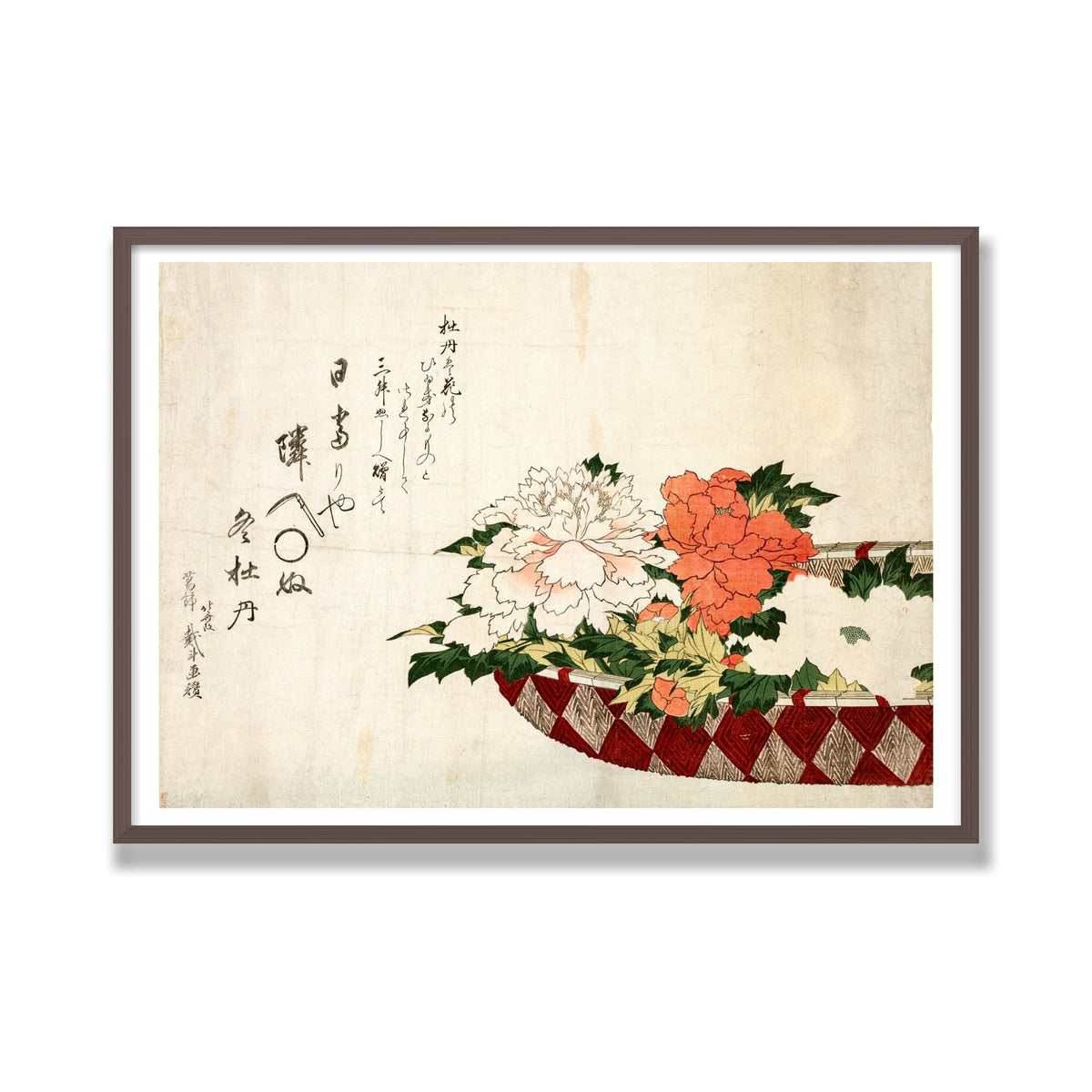 Basket of Peonies, 28 × 40 in, Walnut frame