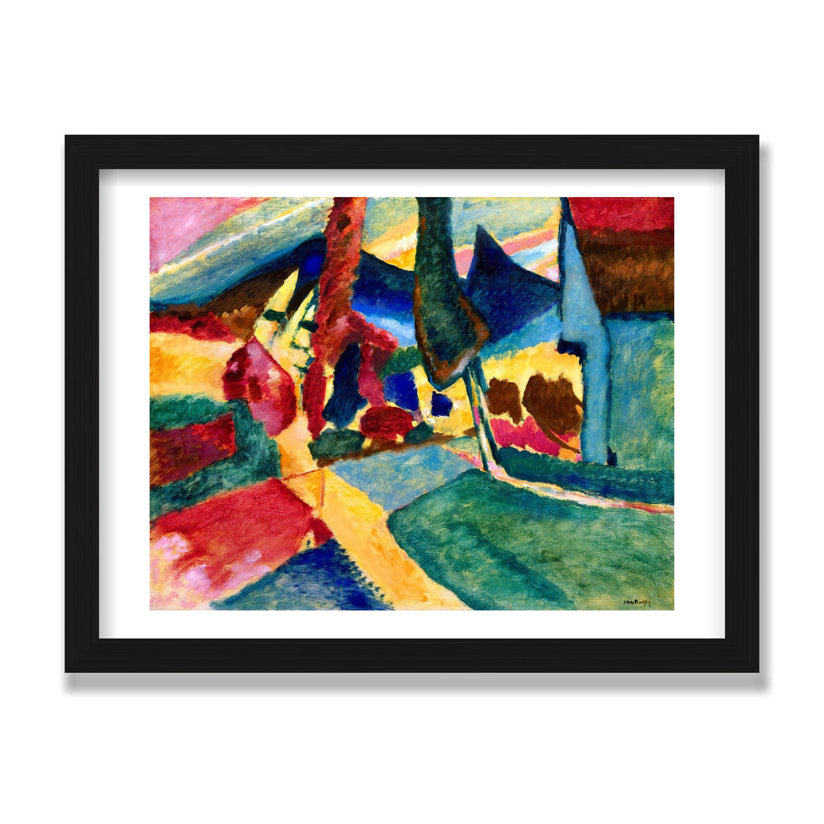 Landscape with Two Poplars, 12 × 16 in, Black Oak frame