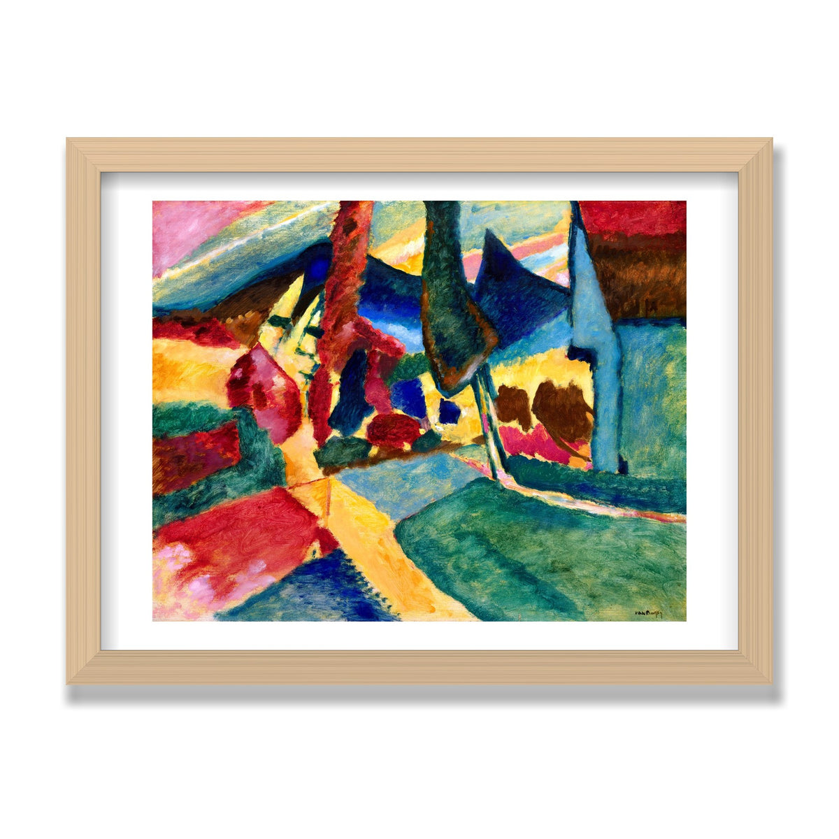 Landscape with Two Poplars, 12 × 16 in, Natural Oak frame