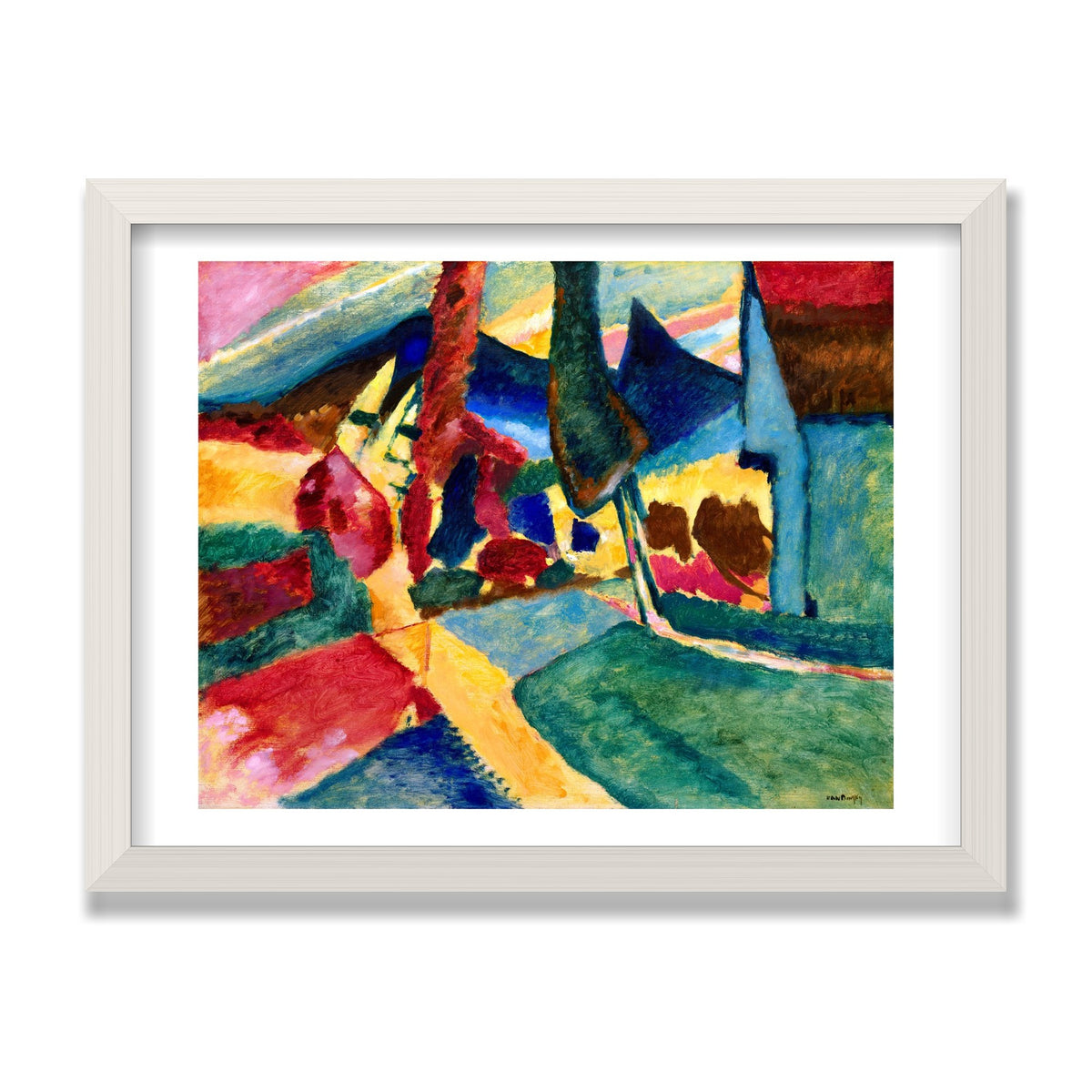 Landscape with Two Poplars, 12 × 16 in, White Oak frame