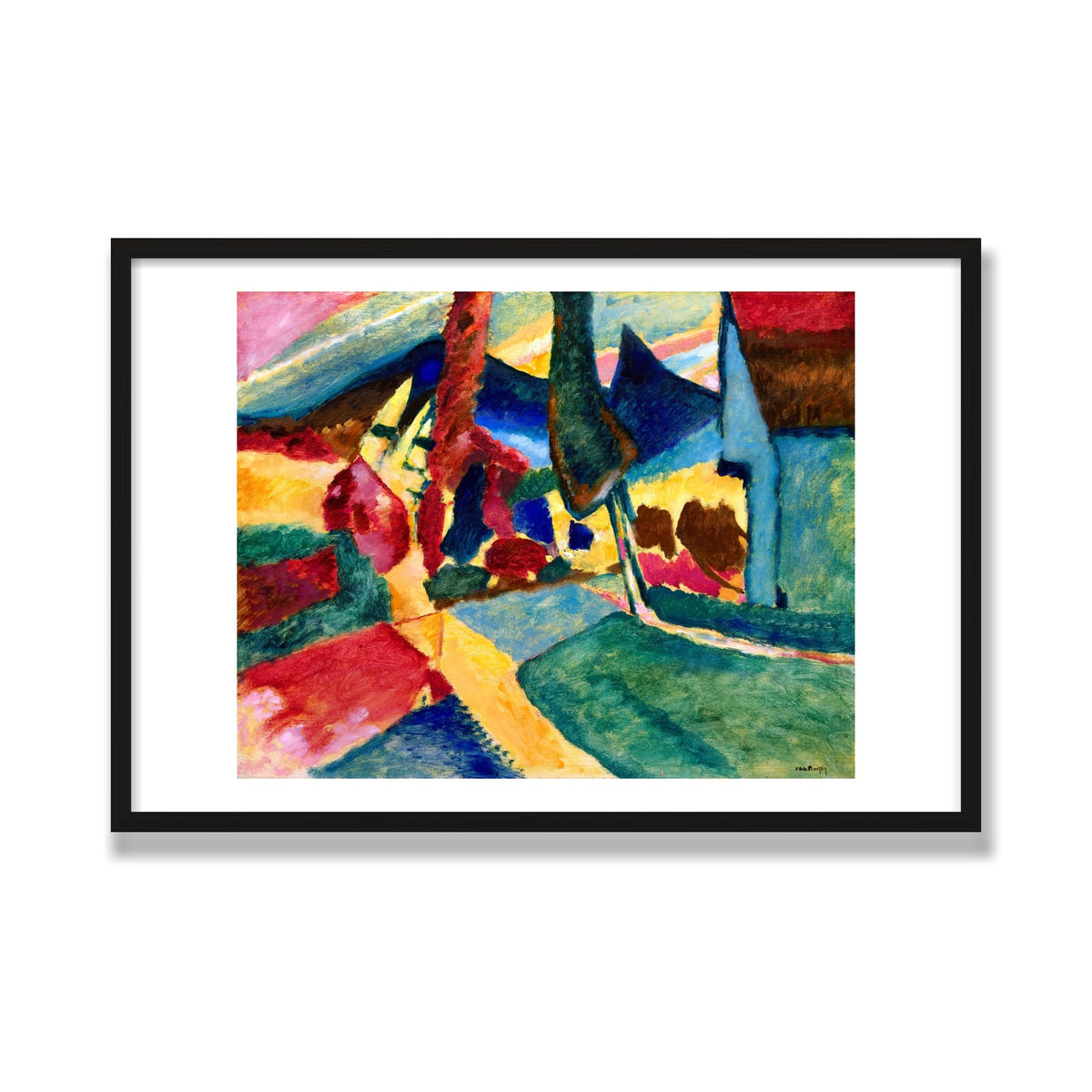 Landscape with Two Poplars, 24 × 36 in, Black Oak frame
