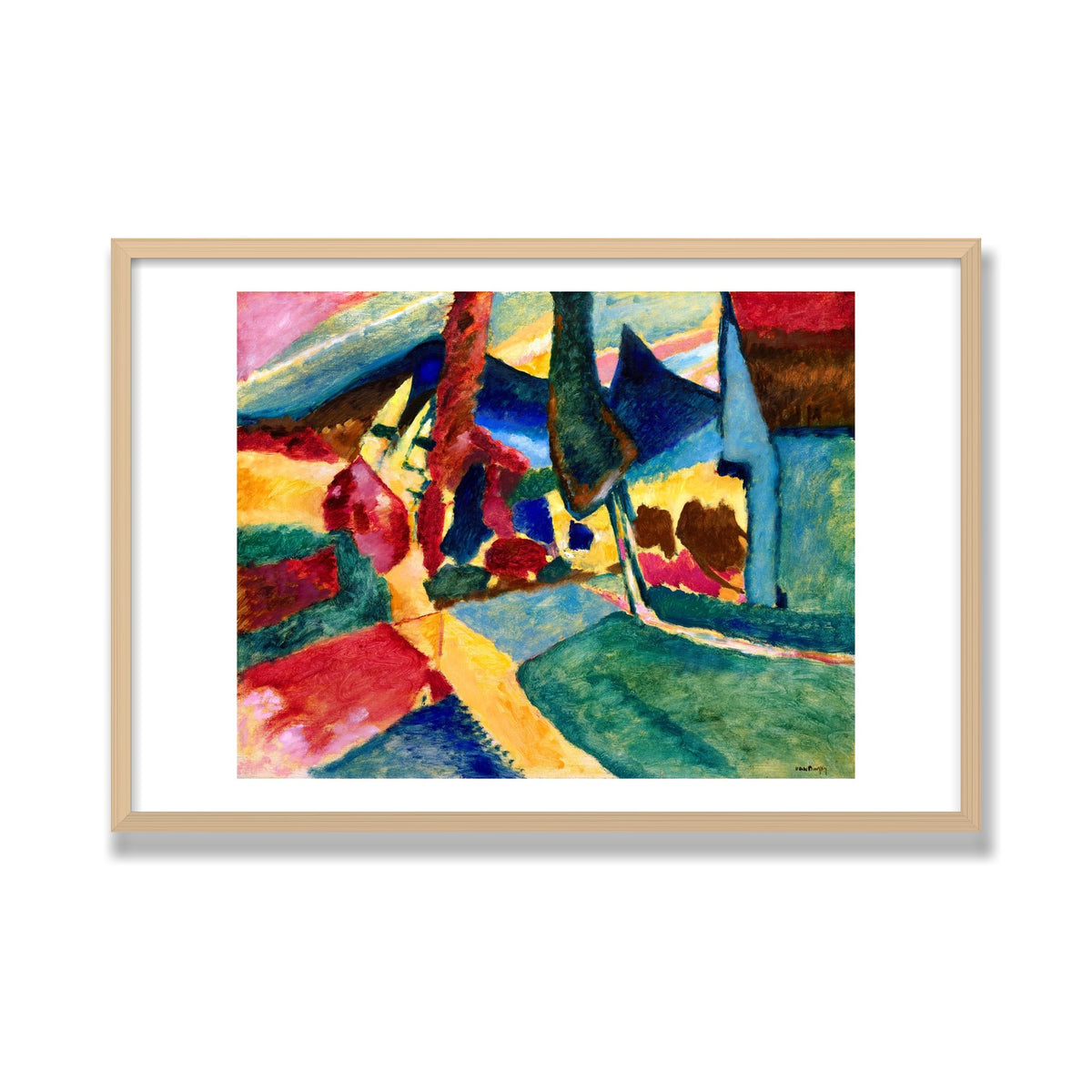 Landscape with Two Poplars, 24 × 36 in, Natural Oak frame