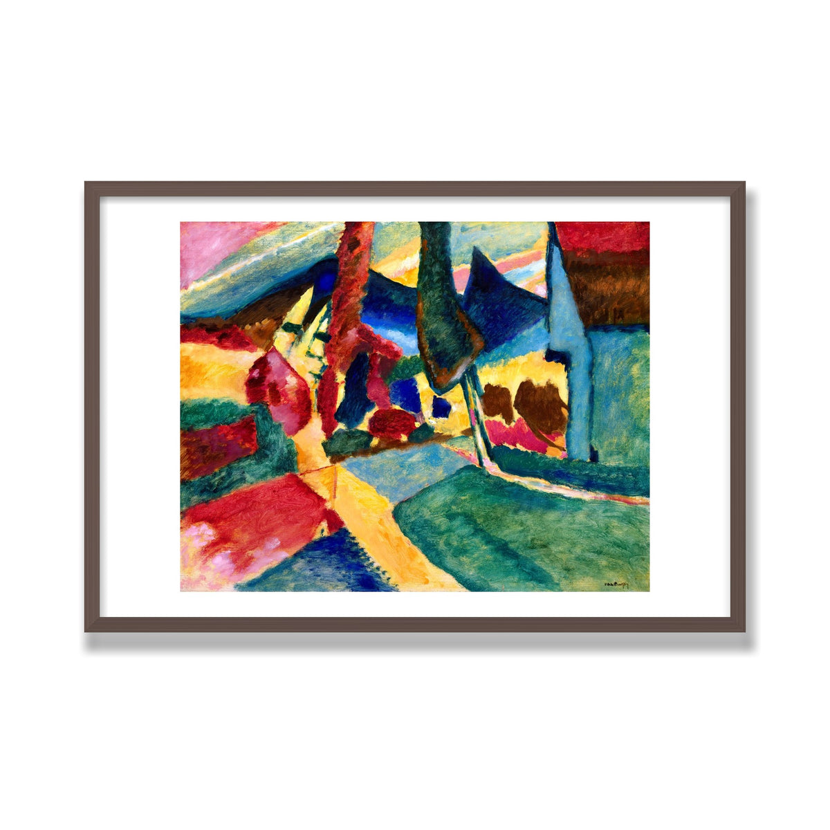 Landscape with Two Poplars, 24 × 36 in, Walnut frame
